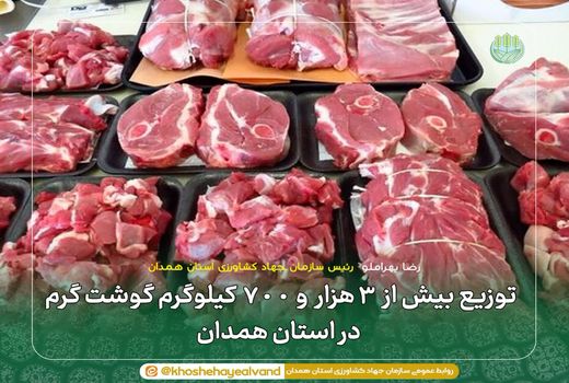 توزیع بیش از ۳ هزار و ۷۰۰ کیلوگرم گوشت گرم در استان همدان 