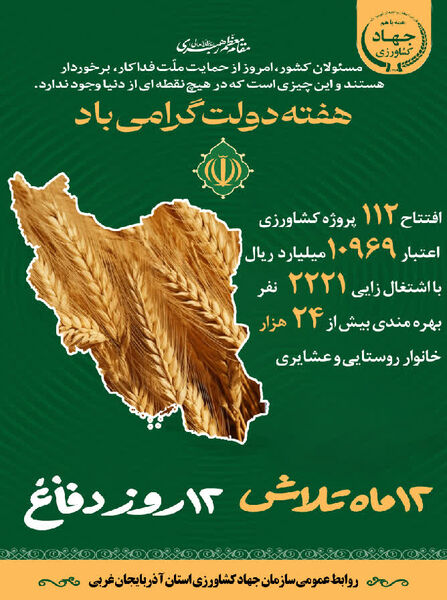 افتتاح ۱۱۲ پروژه بخش کشاورزی در آذربایجان‌غربی همزمان با هفته دولت