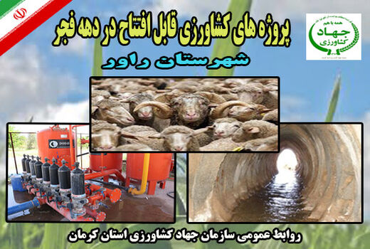  بهره برداری از سه طرح دامپروری و آب و خاک شهرستان راور در ایام الله دهه فجر 
