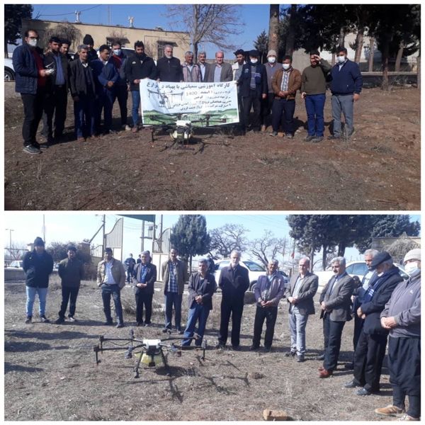 ۲۰ نفر از کشاورزان کوهین در شهرستان قزوین با نحوه استفاده از پهپاد در سمپاشی مزارع آشنا شدند