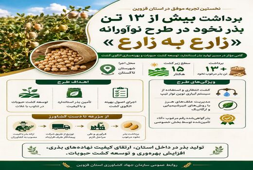  برداشت بیش از ۱۳ تن بذر نخود در نخستین اجرای طرح «زارع به زارع» قزوین