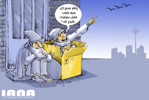 مهاجرت هم زمان کارتن خوابها با مهاجرت فصلی پرندگان -کارتون فیروزه مظفری